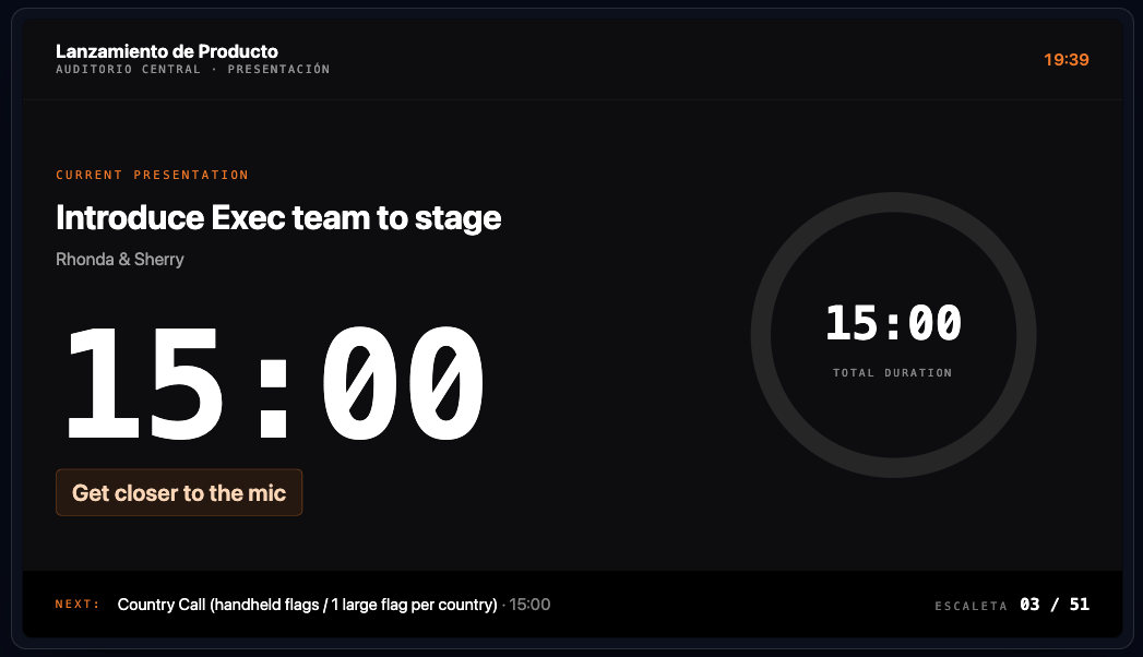 CueTimer Pro running a live event