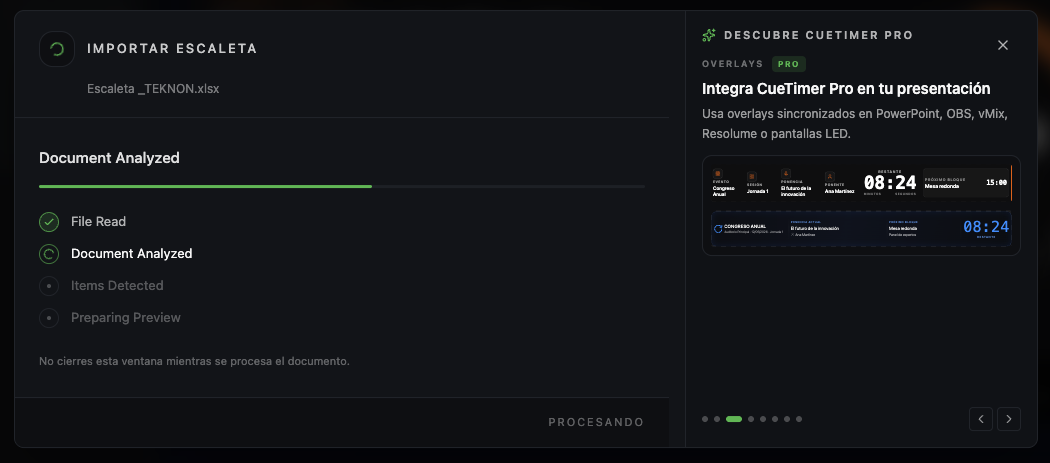 Rundown created automatically in CueTimer Pro